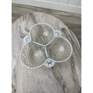 Vintage Fenton Silver Crest Milk Glass 3-Part Divided Serving Dish MCM